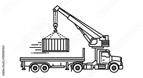 Crane Truck Lifting Shipping Container.