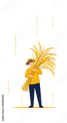 Farmer Holding Ripe Golden Wheat Stalks In Harvest Season