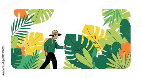 Explorer Navigating Lush Tropical Jungle Foliage Exploration