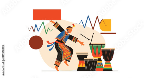 Energetic Traditional Dancer Performing With Drums African Culture Rhythms