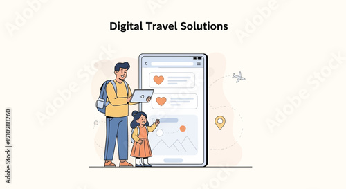 Father and Daughter Planning Digital Vacation Using Mobile Application