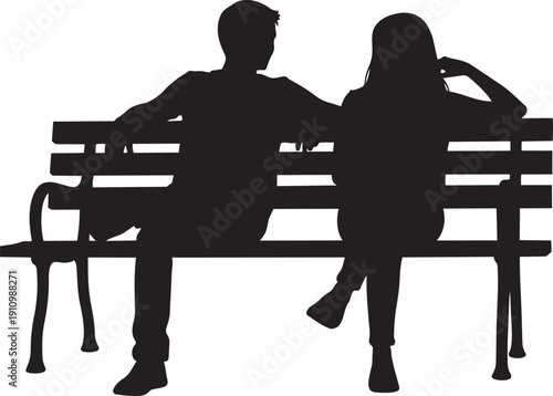 Friends Sitting Side By Side Chatting Silhouettes Relaxed Pose Isolated On White Background