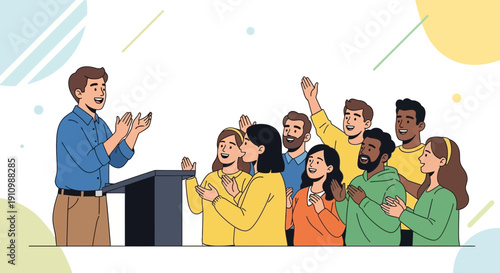 Engaged Audience Applauds Enthusiastically For Speaker At Podium Presentation