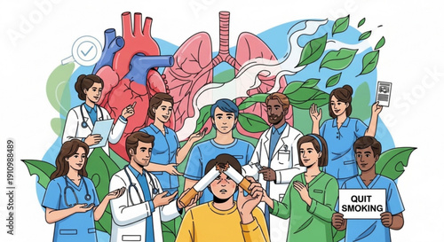 Medical professionals promote healthy lifestyle quit smoking and wellness with patients