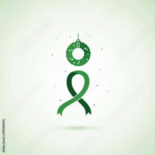 Festive Awareness Ribbon And Green Wreath Decoration