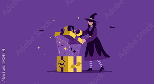 Enigmatic Witch Unveiling Magical Halloween Surprise Gift Box