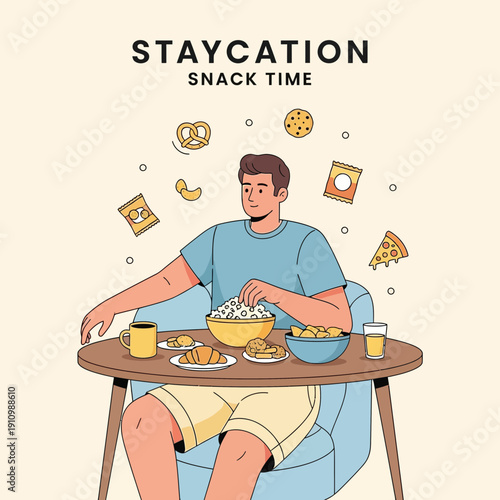 Enjoying A Delicious Staycation Snack Time With Assorted Treats And Beverages