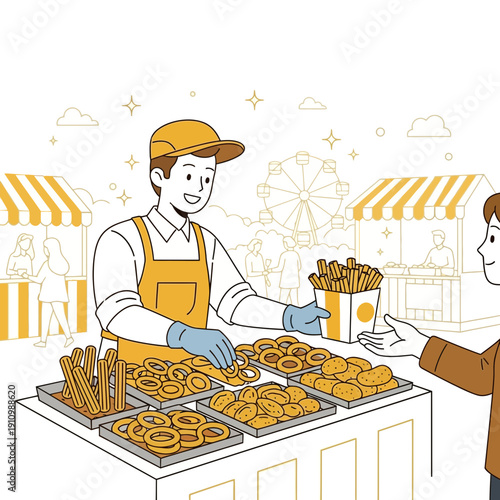 Fairground Food Vendor Serving Delicious Snacks To Customers