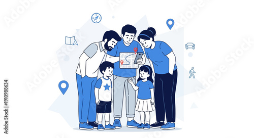 Family Planning Travel Adventure Discovering Destinations Together With Navigation