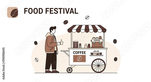Enjoying A Warm Coffee At A Lively Food Festival