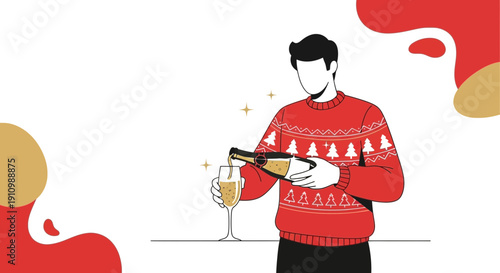 Festive Celebration Pouring Sparkling Wine In A Christmas Sweater And Cozy Atmosphere