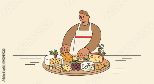 Festive Cheese Board Preparation With A Cheerful Individual Arranging Delights
