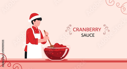 Festive Chef Preparing Delicious Cranberry Sauce For Holiday Celebrations