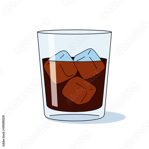 Refreshing Iced Coffee in a Glass with Ice Cubes, Close-up Shot