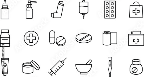 Medical and pharmaceutical icons set