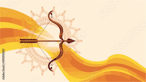 Abstract decorative bow and arrow with mandala pattern and wave background