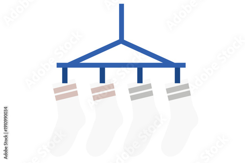 干して乾かす靴下の洗濯イラスト｜家事と暮らしの生活素材