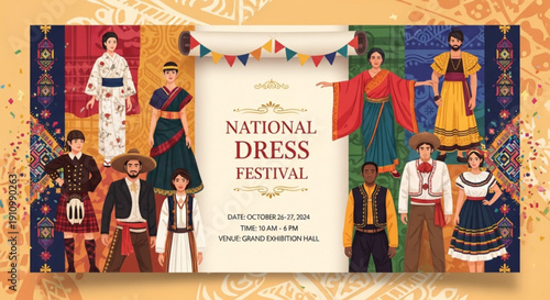 National dress festival colorful diverse cultural clothing illustration