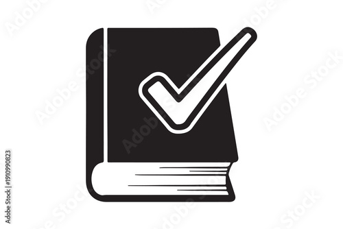 Minimalist Closed Book Silhouette Icon with Check Mark Vector Illustration