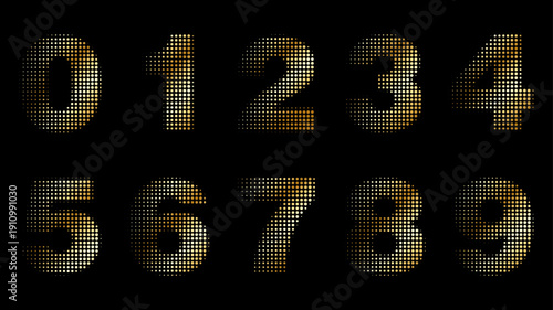 Dotted decorative Gold Halftone numbers from 0 to 9