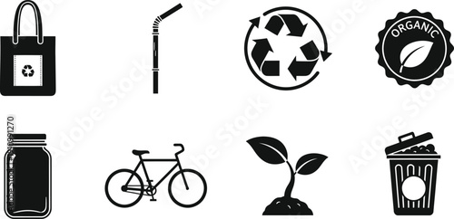 Eco friendly icon set for sustainable living and environmental conservation