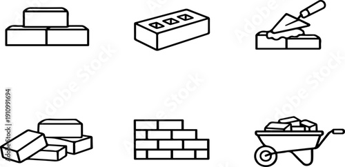 Bricklaying masonry trowel construction icons. Vector