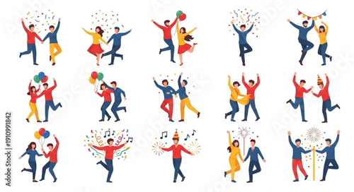 Dancing Couples in Colorful Outfits.