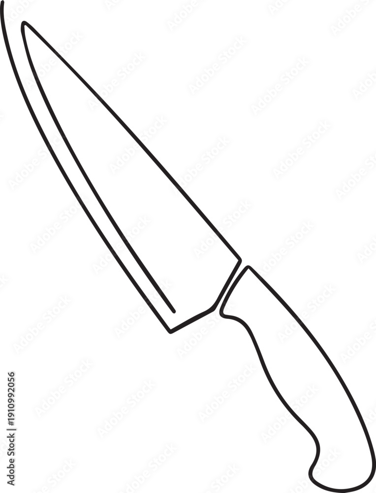 Obraz premium Simple line drawing of a chef s knife against a white background