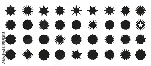 Random black Retro Sunburst Vector Badges – Vintage Sales Tags, Promotional Stickers & Quality Mark Clip Art (Isolated).