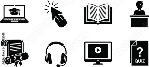 Education icon set for learning and teaching concepts