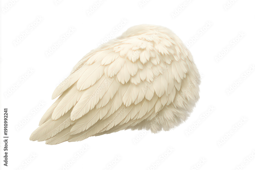 Obraz premium White angel wing with soft feathers, ethereal bird plumage, isolated on transparent background, symbol of freedom and spirituality