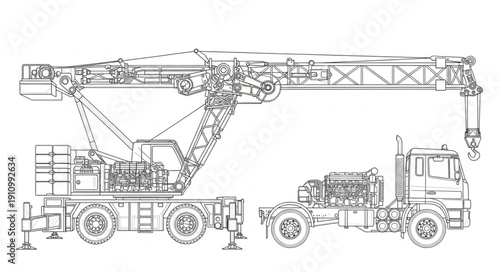 Crane Truck Technical Illustration Diagram.