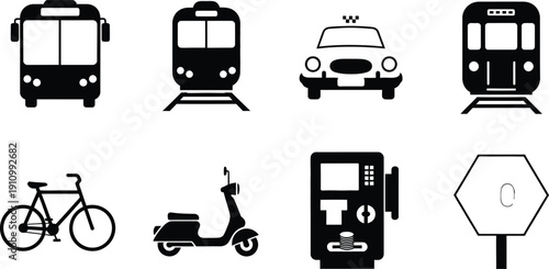 Transportation icon set vehicles and bicycle symbols for navigation and travel