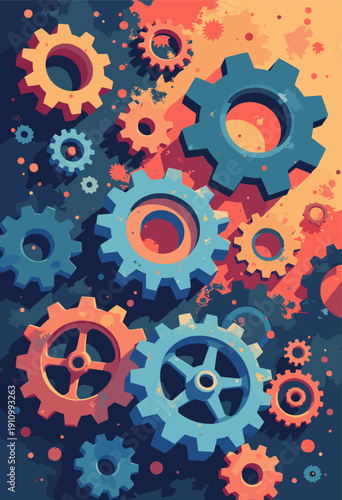 Gears Cogs background outline machinery parts corners Mechanical engineering