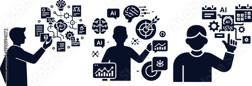 Artificial intelligence brain and business targeting flat vector silhouette art