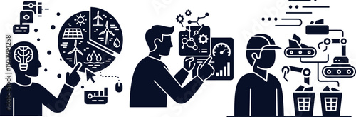 Engineer managing industrial automation and renewable energy systems with AI