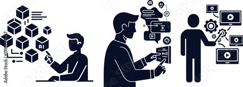 People interacting with artificial intelligence concepts and multimedia content