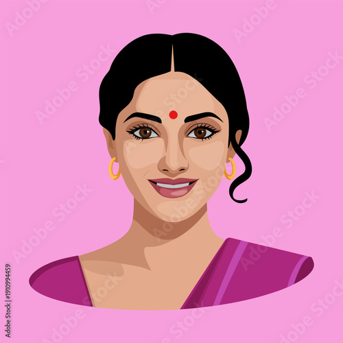 Indian woman in traditional dress avatar portrait flat vector