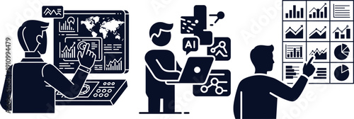 People interacting with data analytics and artificial intelligence for business insights