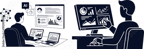 People interacting with data analytics software for business intelligence and insights