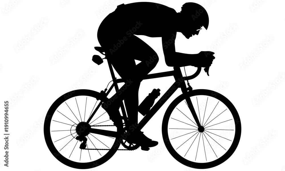 Obraz premium cyclist riding bicycle in aerodynamic position with helmet and water bottle on transparent background