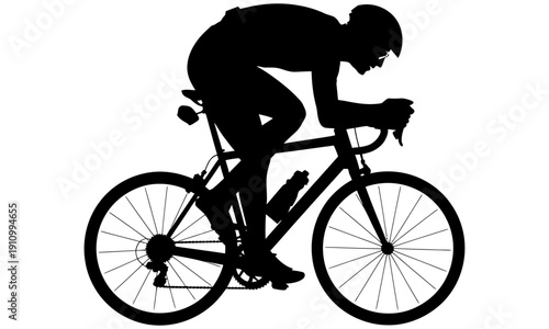 cyclist riding bicycle in aerodynamic position with helmet and water bottle on transparent background