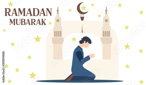 A man prays in Ramadan Mubarak and wishes for Religious people