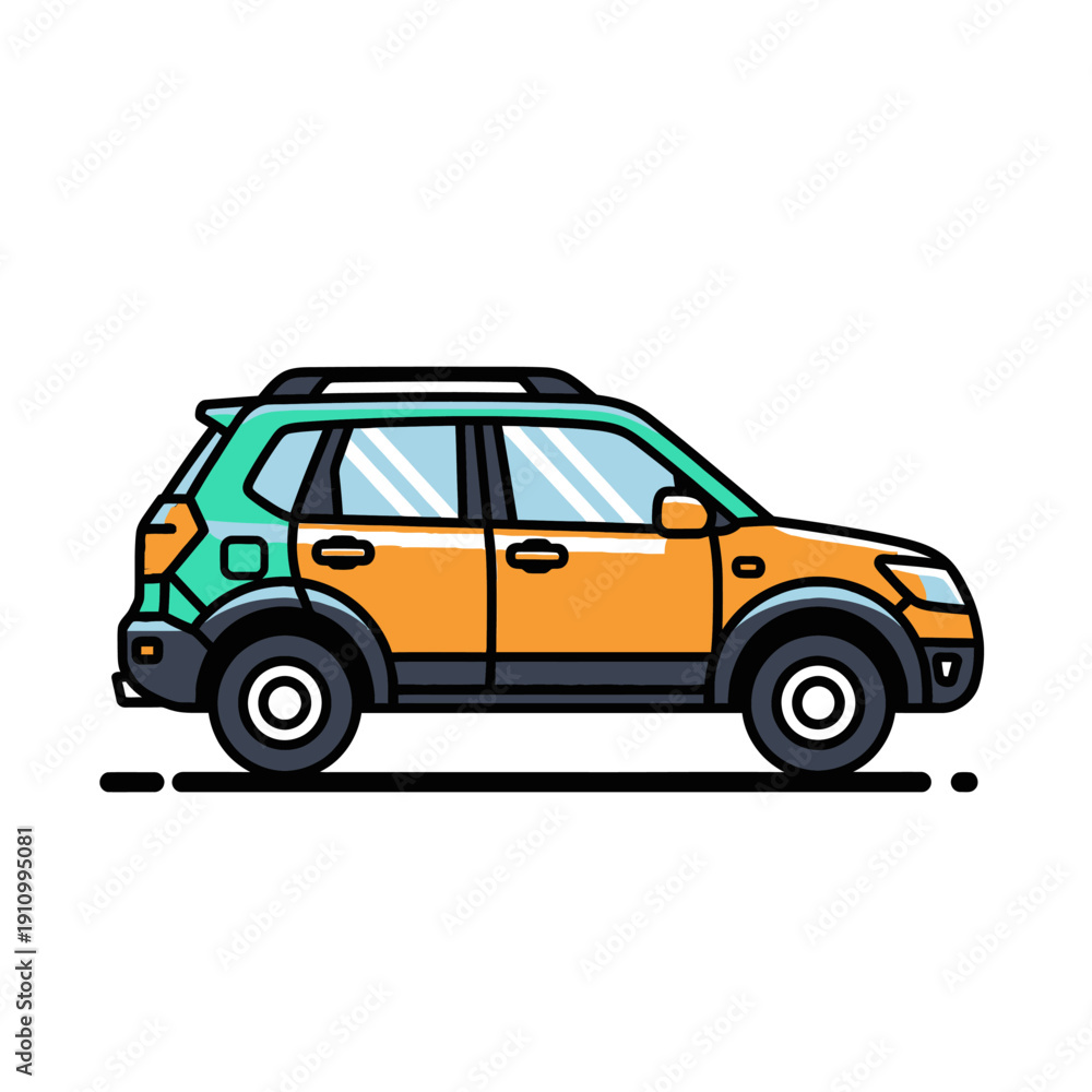Fototapeta premium Modern Orange and Green SUV Car, Side View, Flat Design Illustration