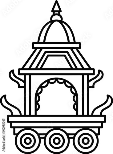 Traditional Indian Ratha chariot vector icon for Hindu religious festivals cultural heritage and South Asian travel branding