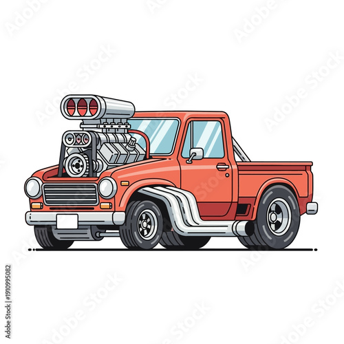 Custom Hot Rod Pickup Truck with Supercharger and Exhaust Pipes