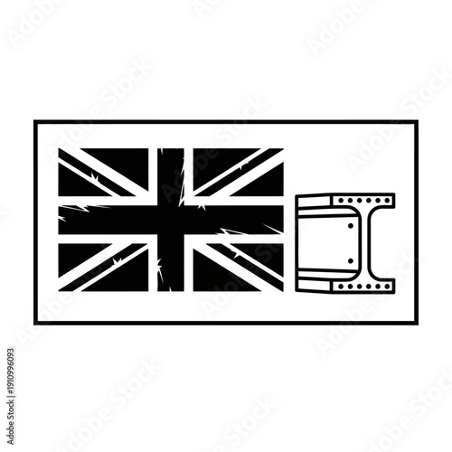 Union Jack flag with a film reel icon, symbolizing British cinema and the United Kingdom's film industry on an isolated white background.