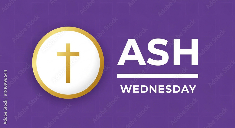 Obraz premium Vibrant Ash Wednesday symbol with golden cross on purple background