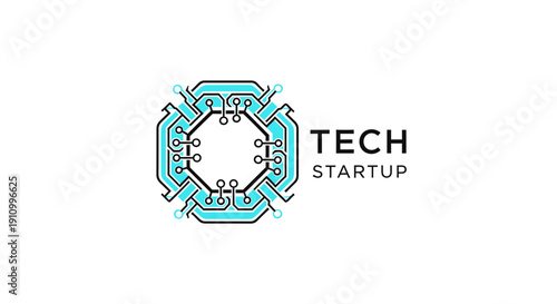 Innovative Tech Startup Branding: Modern Circuitry Design on Clean White Background