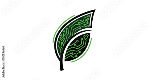 Innovative Green Technology Concept Depicted in the Shape of a Leaf Emblem